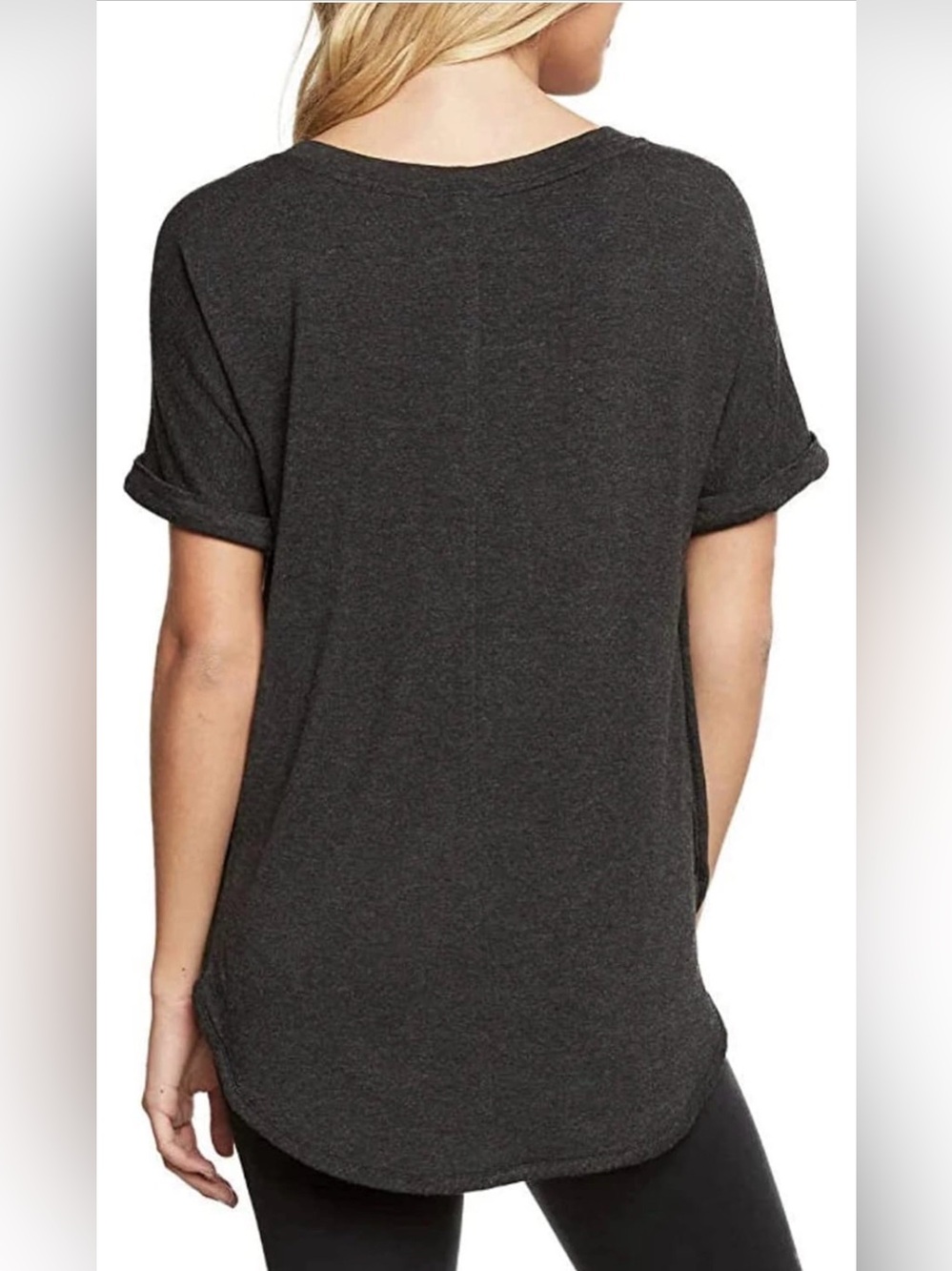 (GRAY/GREEN) Matty M Short Sleeve Rolled Cuff Tunic Top Shirt
